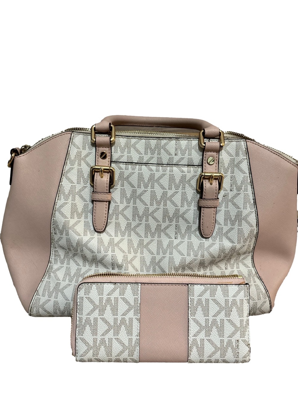 Michael Kors Pale Pink and White Signature Satchel with Matching Wallet - Picture 2 of 4